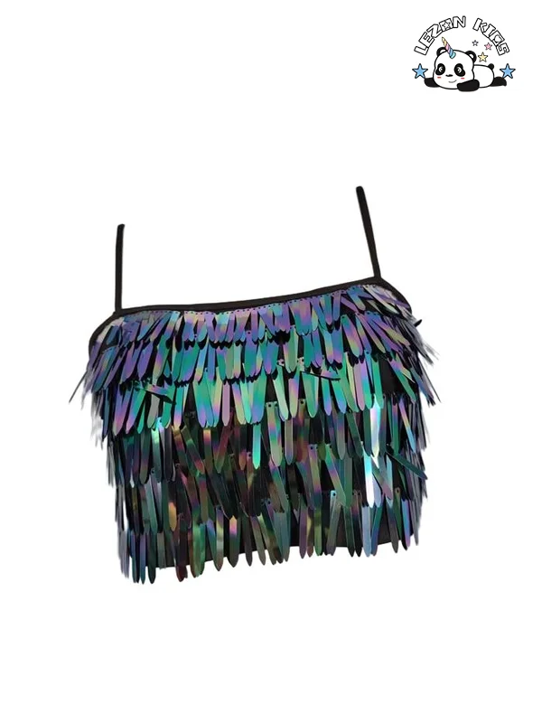 LEZONKIDS - Conjuntos de Roupas para Meninas Brilhantes com Top Halter e Saia com Lantejoulas Coloridas Especialmente Projetados